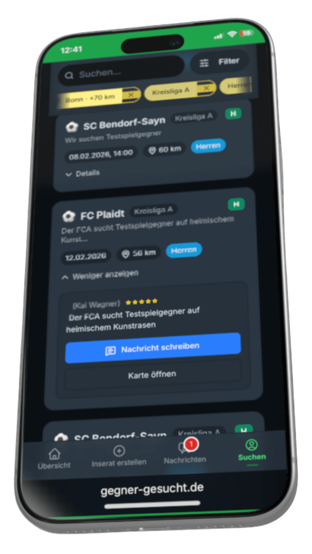 Smartphone-Ansicht der Plattform