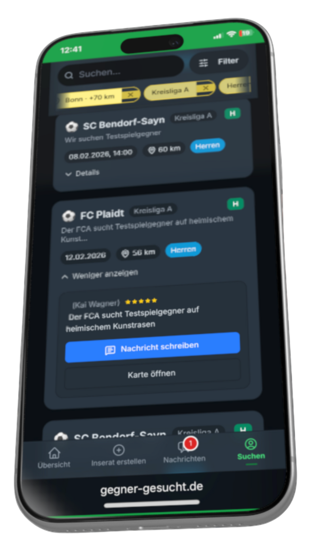 Smartphone-Ansicht der Plattform